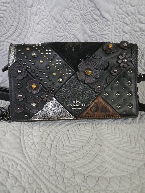 Coach Handbags - Coach Black Floral Patchwork Crossbody with Metallic Accents
